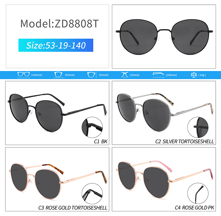 ZD8808-metal round frame sunglasses