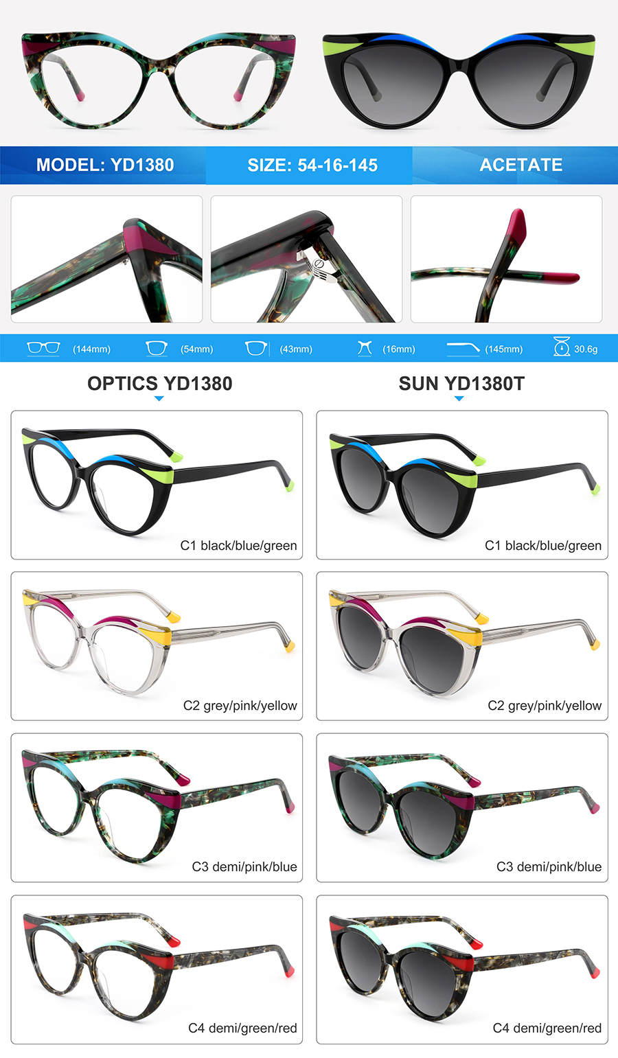 Wholesale Acetate Sunglasses-YD1380T