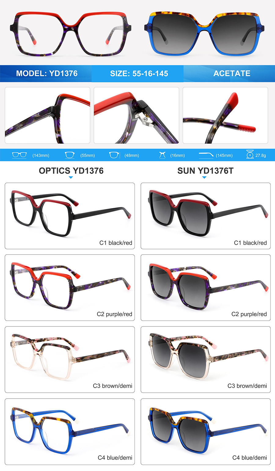 Wholesale Acetate Sunglasses-YD1376T
