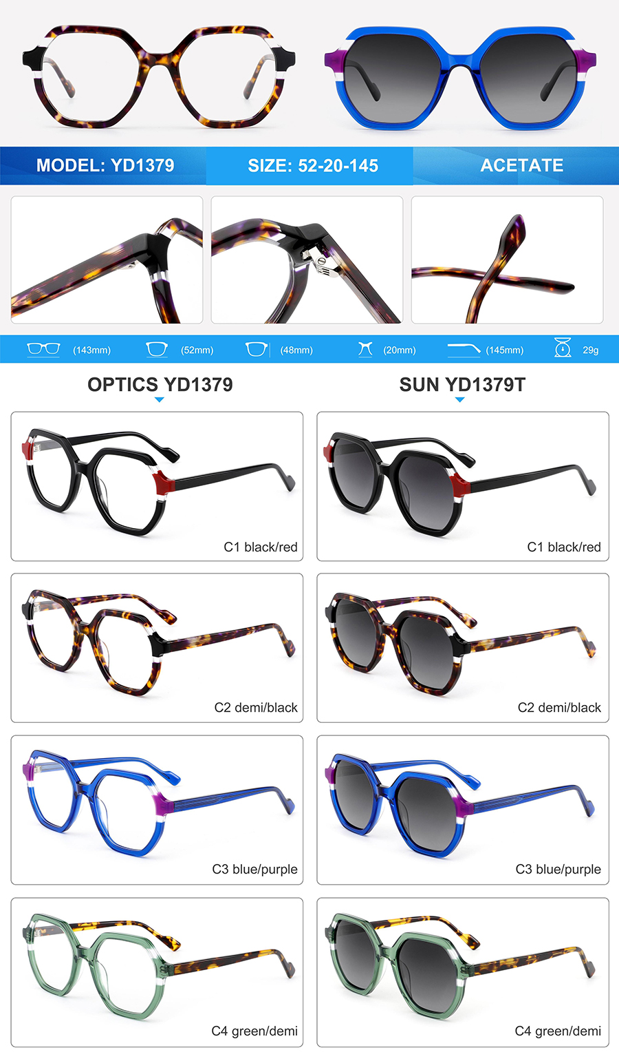 Wholesale Acetate Sunglasses-YD1379T