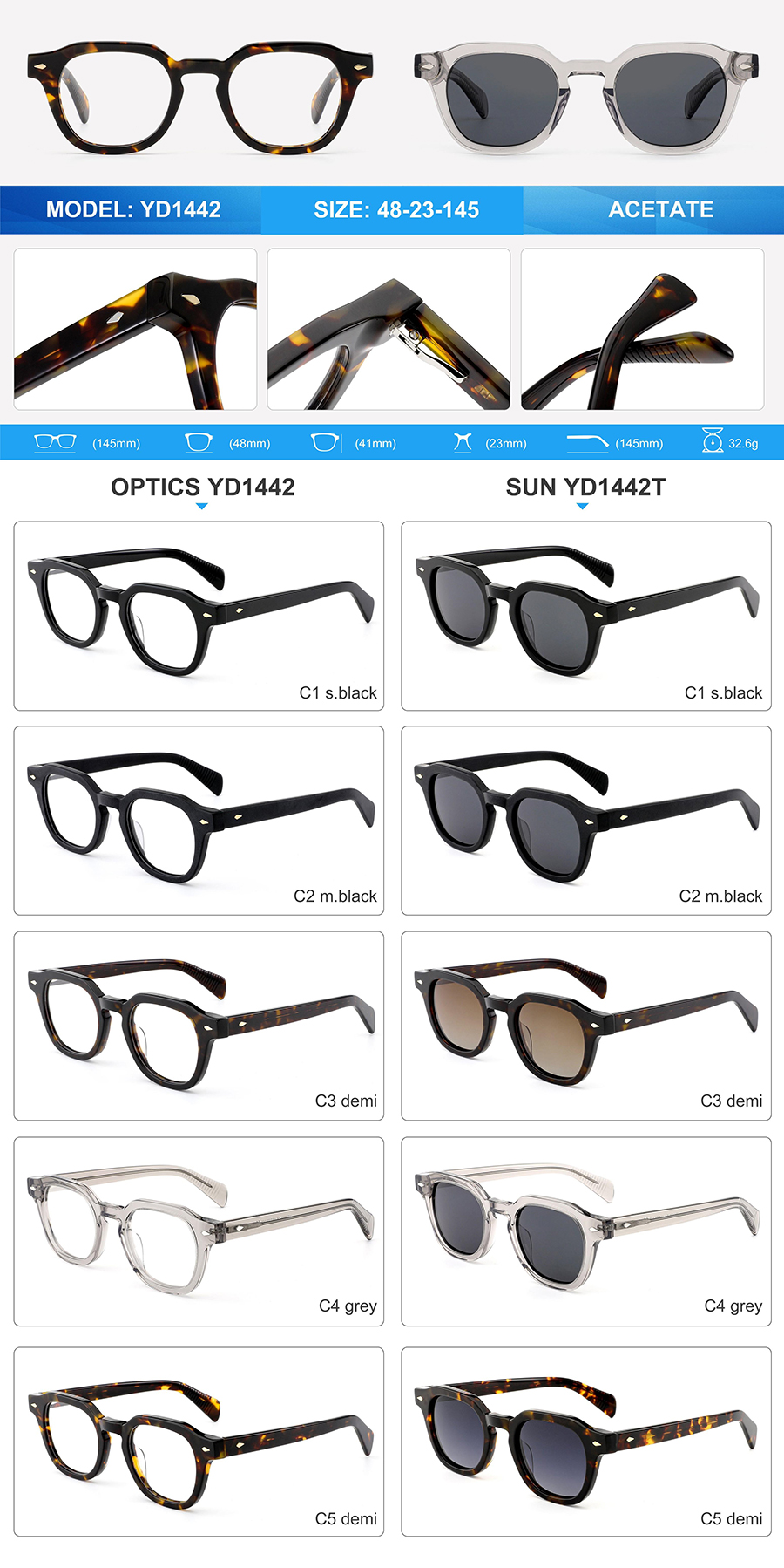 Wholesale Acetate Sunglasses-YD1442T
