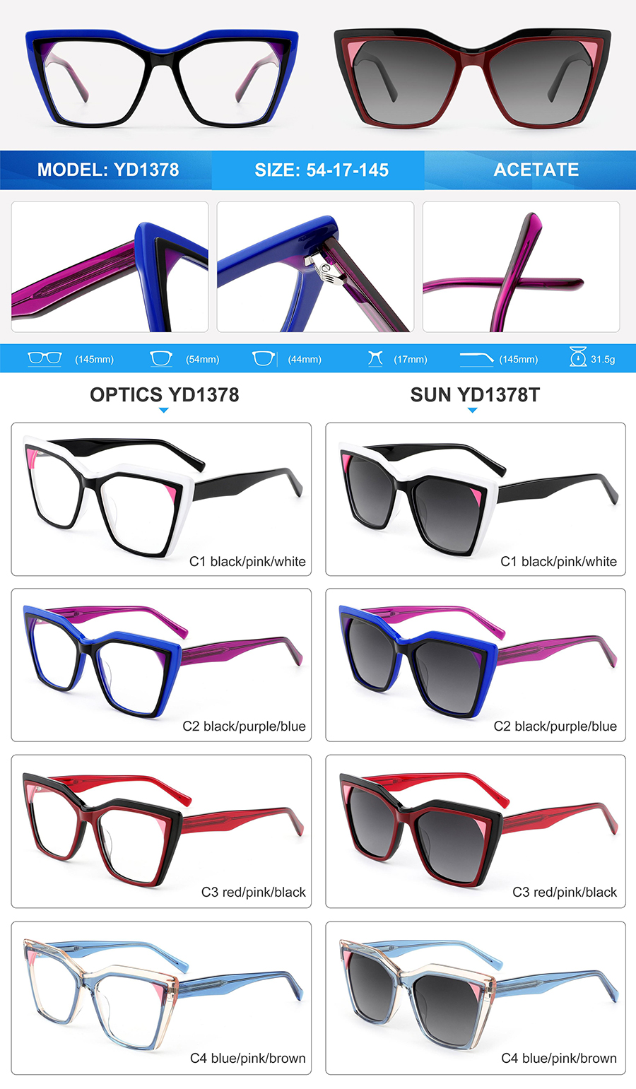 Wholesale Acetate Sunglasses-YD1378T
