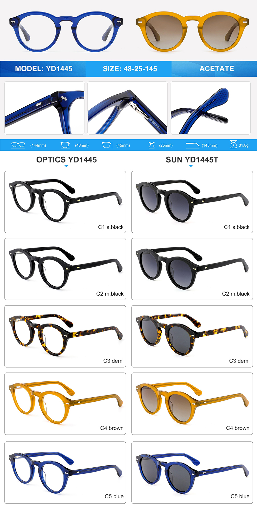 Wholesale Acetate Sunglasses-YD1445T