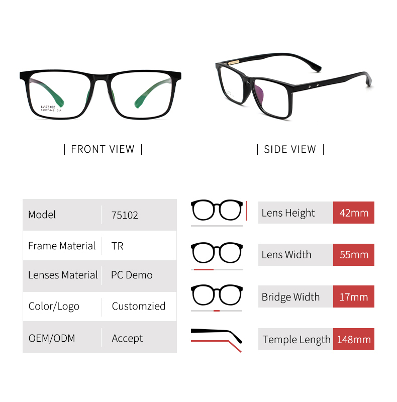 tr90 frame eyeglass_size