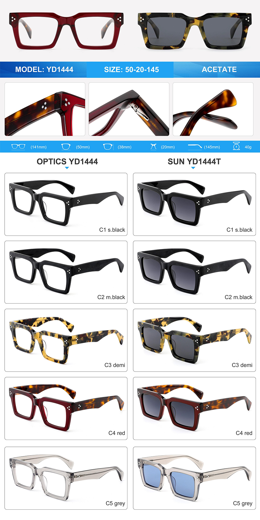 Wholesale Acetate Sunglasses-YD1444T
