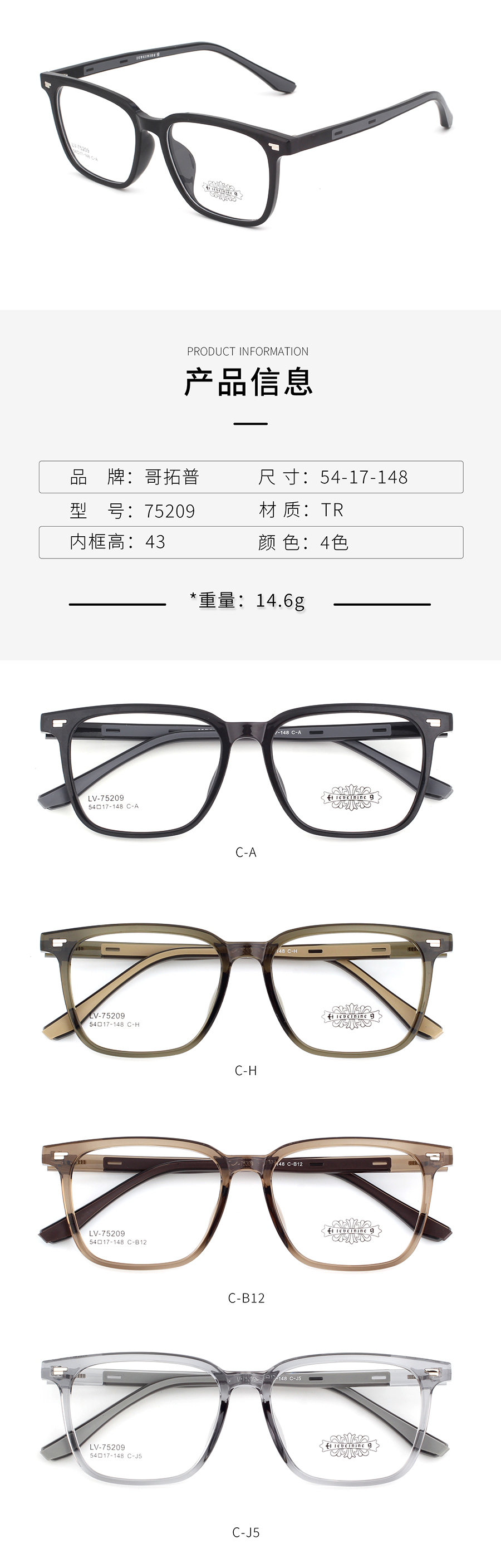 Wholesale Tr90 Glasses Frames 75209
