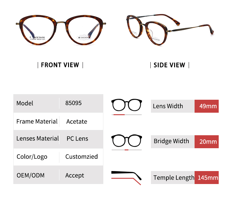 Designer Cat Eye Glasses Frames_size