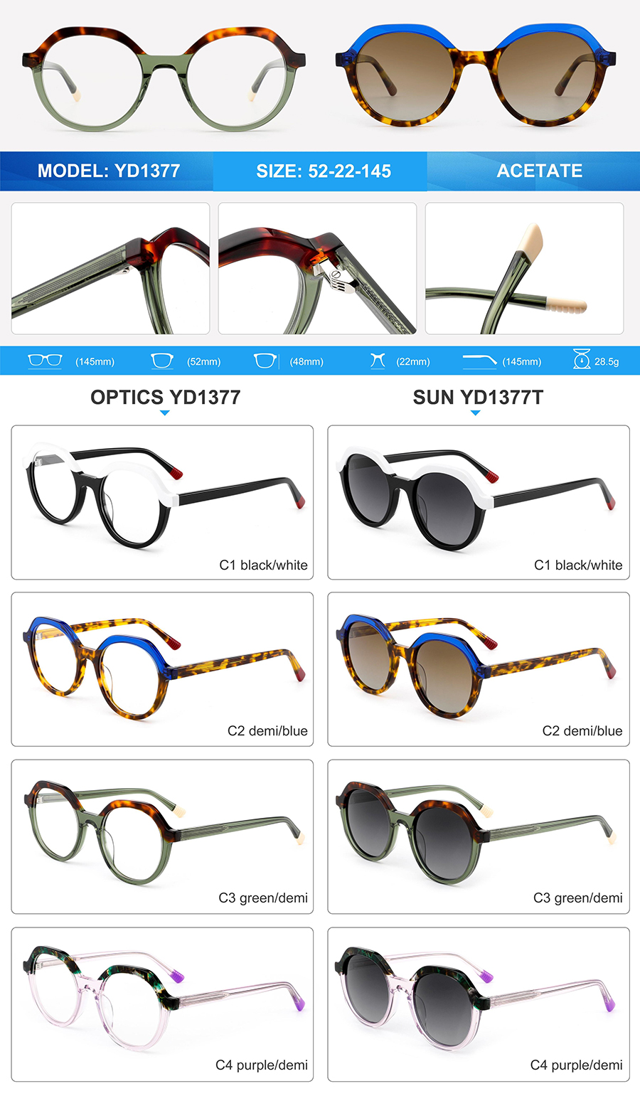 Wholesale Acetate Sunglasses-YD1377T