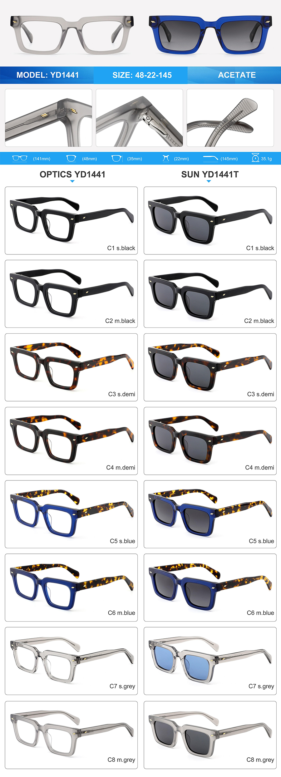 Wholesale Acetate Sunglasses-YD1441T